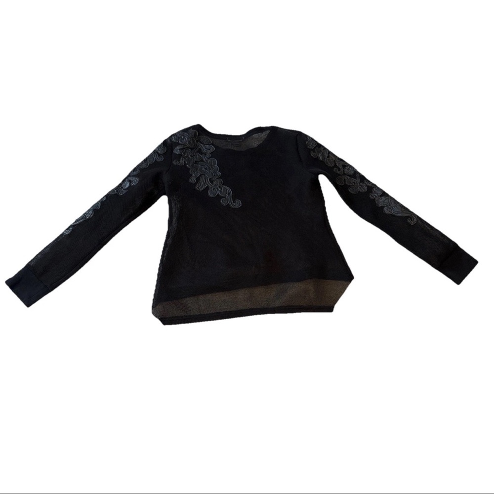 GRACIA Women’s Sexy Black Faux Leather Mermaid Scales MESH Blouse Size L - Picture 3 of 16